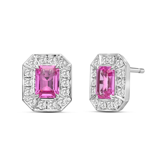 Pink Sapphire and Diamond Halo Earrings