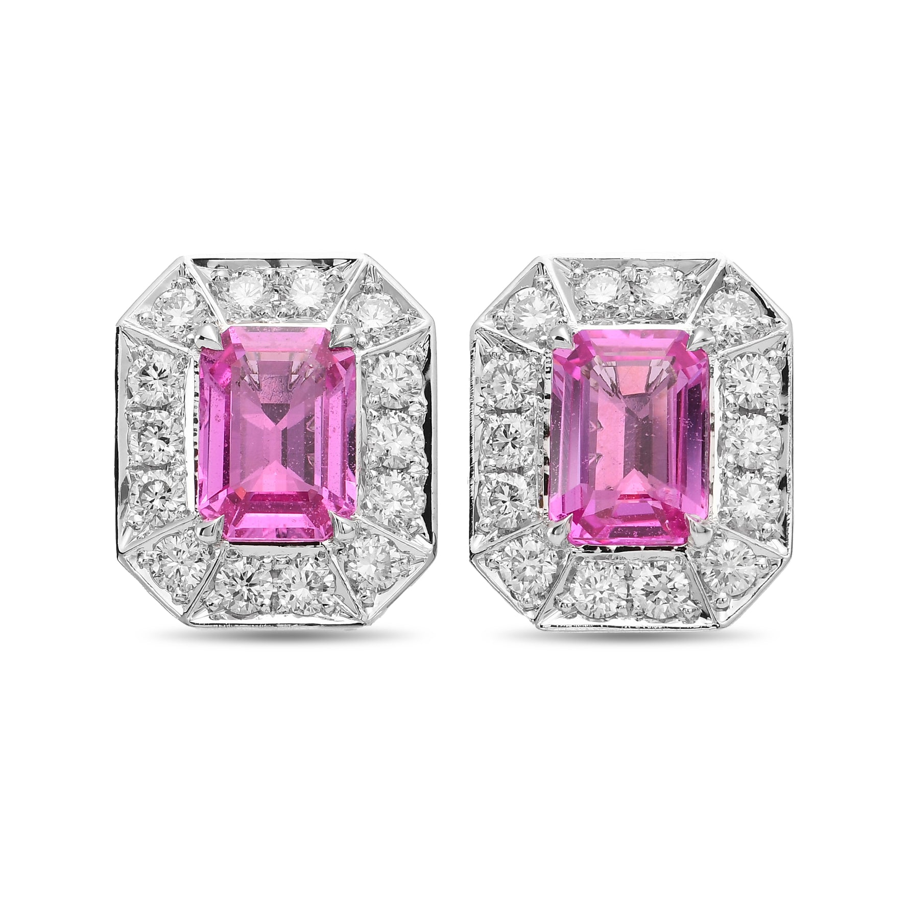 Pink Sapphire and Diamond Halo Earrings