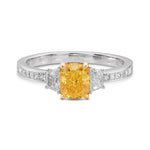 Fancy Vivid Yellow Cushion & Trapezoid Three-stone Diamond Ring