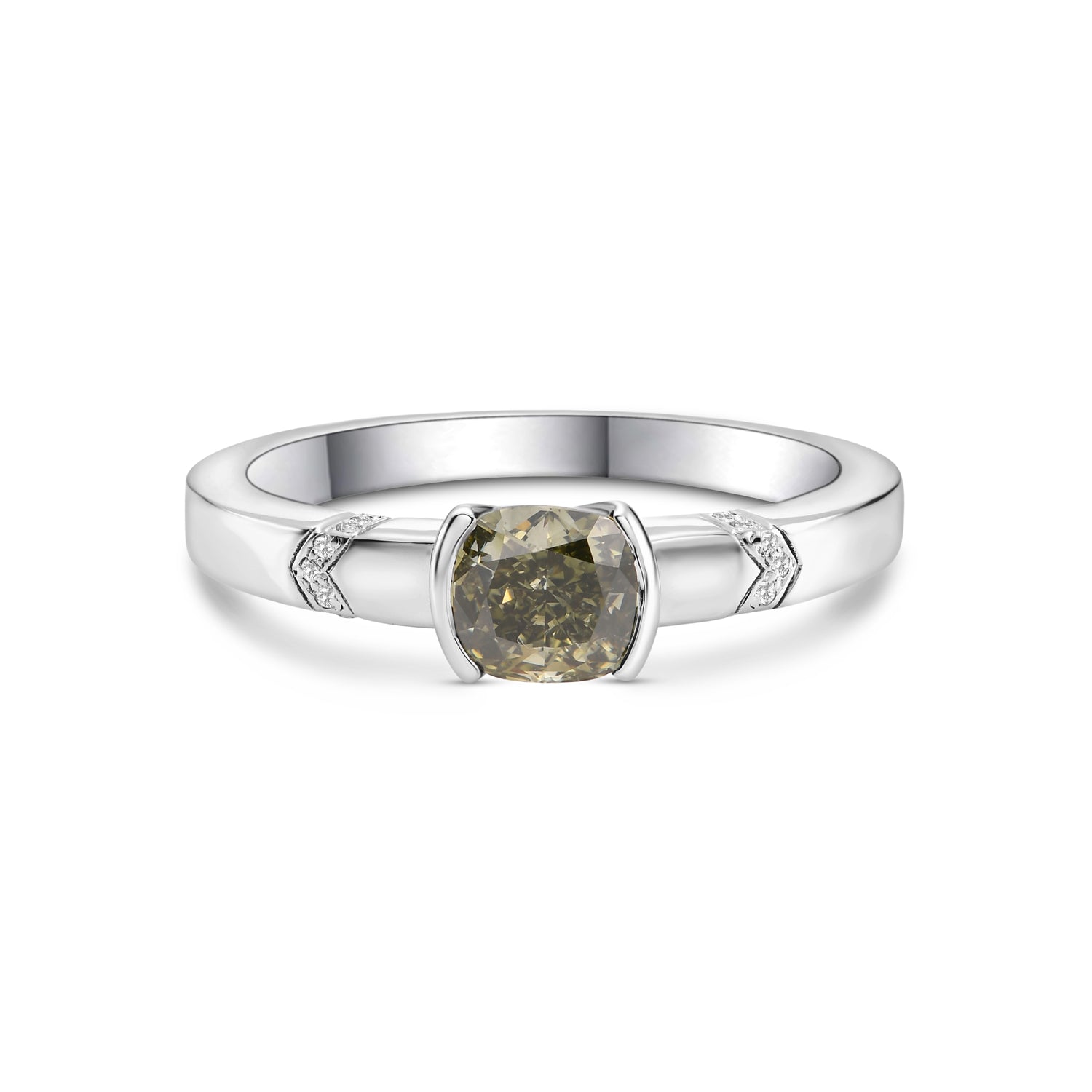 Cushion Chameleon Half-Bezel Accented Solitaire Diamond Ring