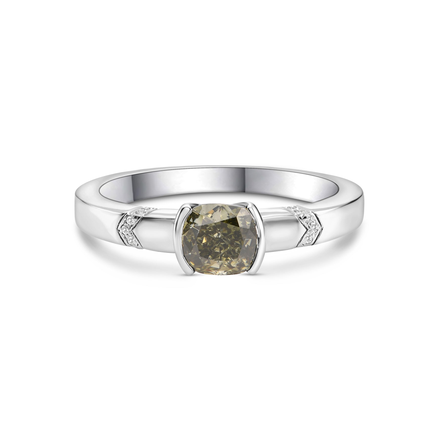 Cushion Chameleon Half-Bezel Accented Solitaire Diamond Ring