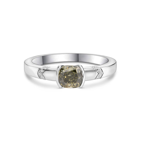 Cushion Chameleon Half-Bezel Accented Solitaire Diamond Ring