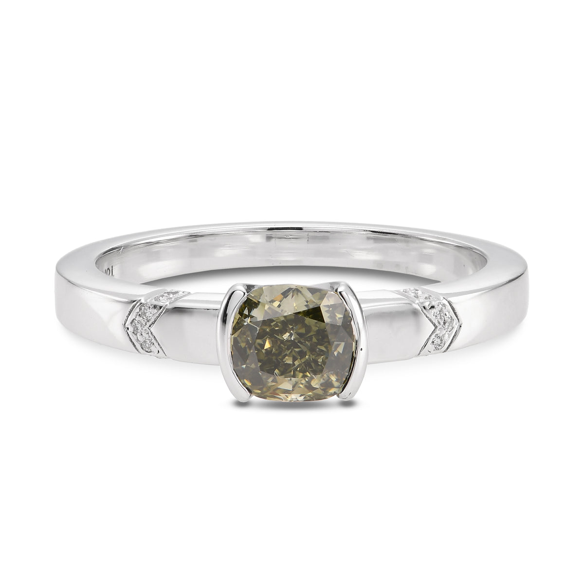 Cushion Chameleon Half-Bezel Accented Solitaire Diamond Ring
