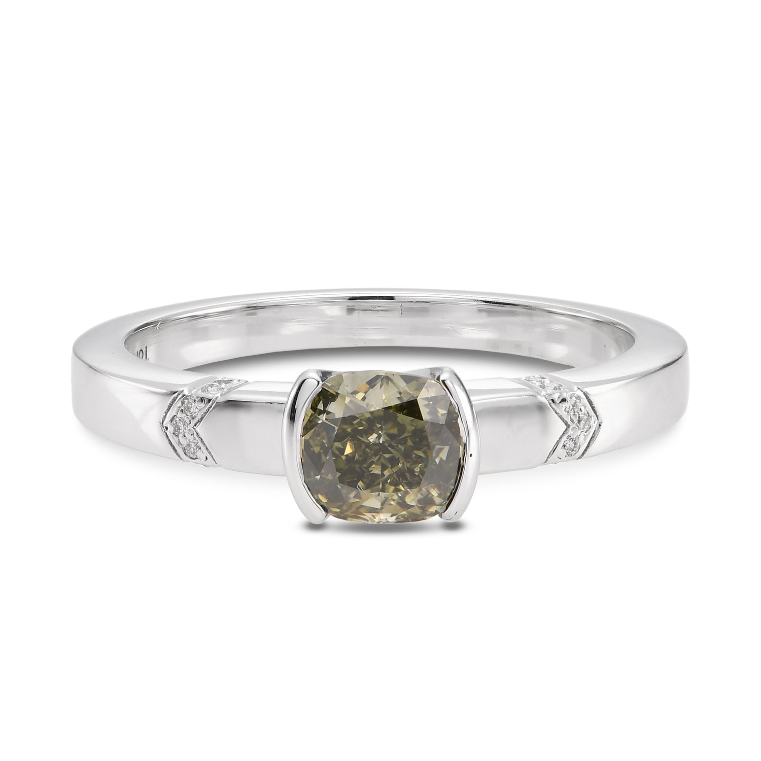 Cushion Chameleon Half-Bezel Accented Solitaire Diamond Ring