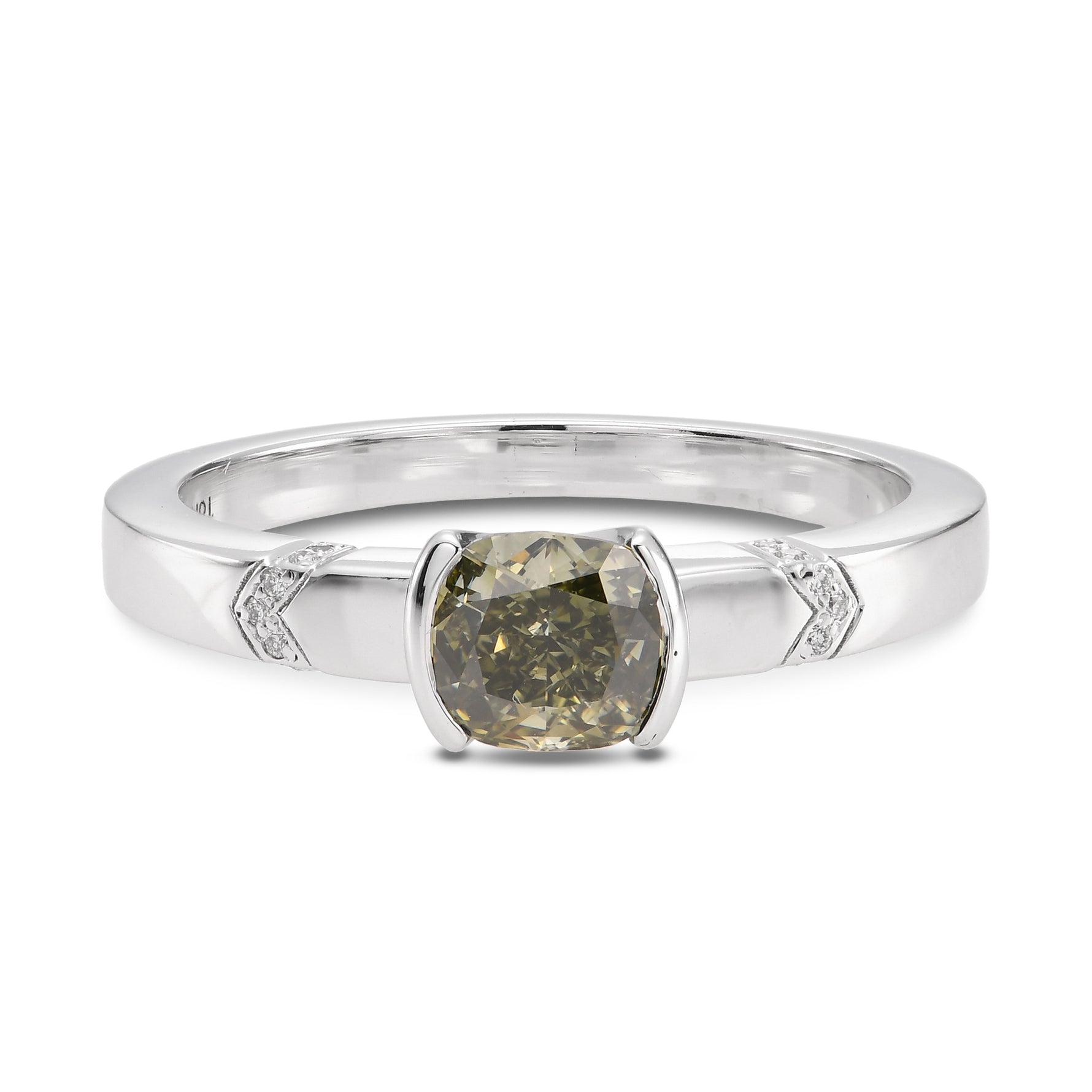 Cushion Chameleon Half-Bezel Accented Solitaire Diamond Ring