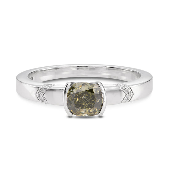 Cushion Chameleon Half-Bezel Accented Solitaire Diamond Ring