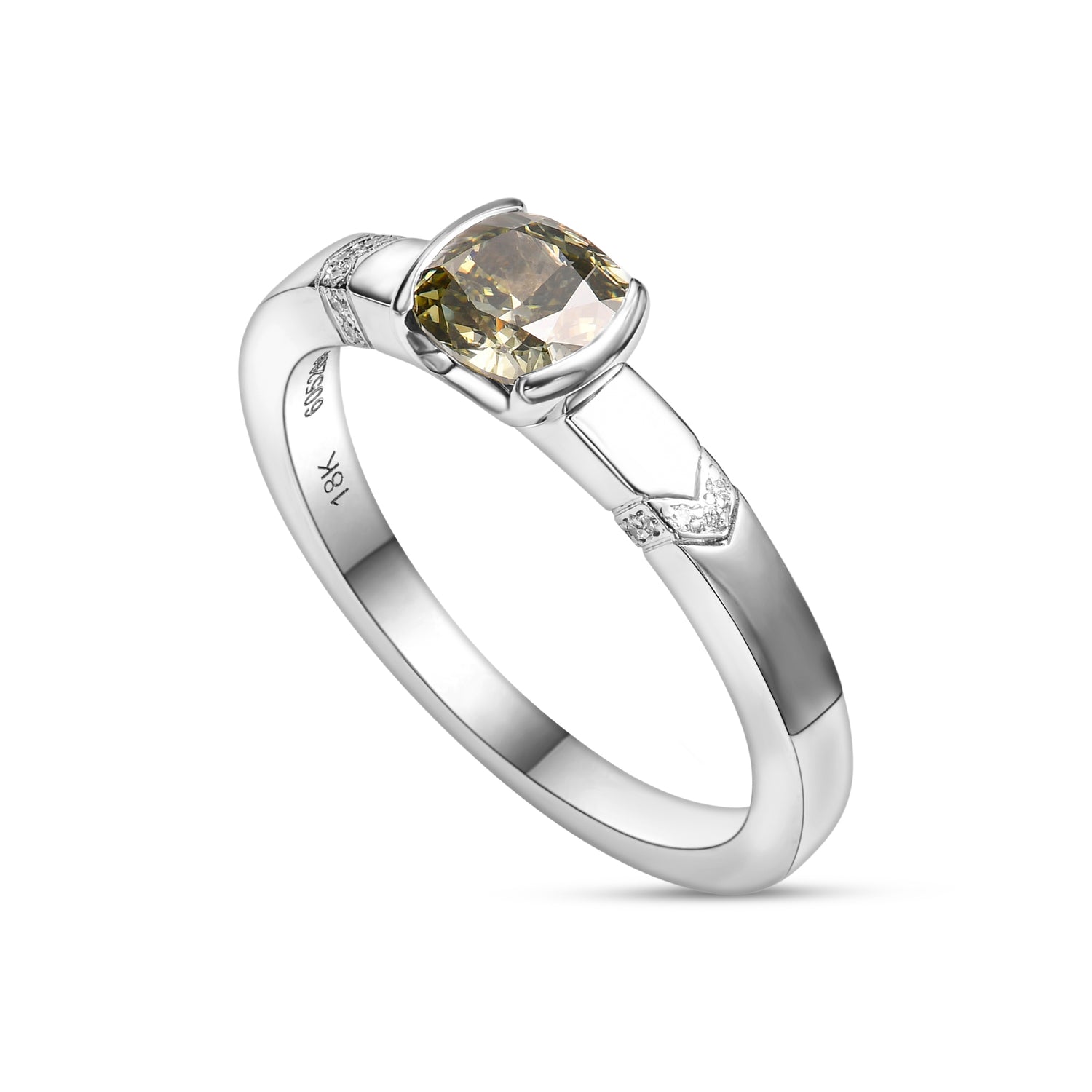 Cushion Chameleon Half-Bezel Accented Solitaire Diamond Ring