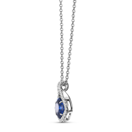 Blue Sapphire Cushion and Diamond Drop Pendant