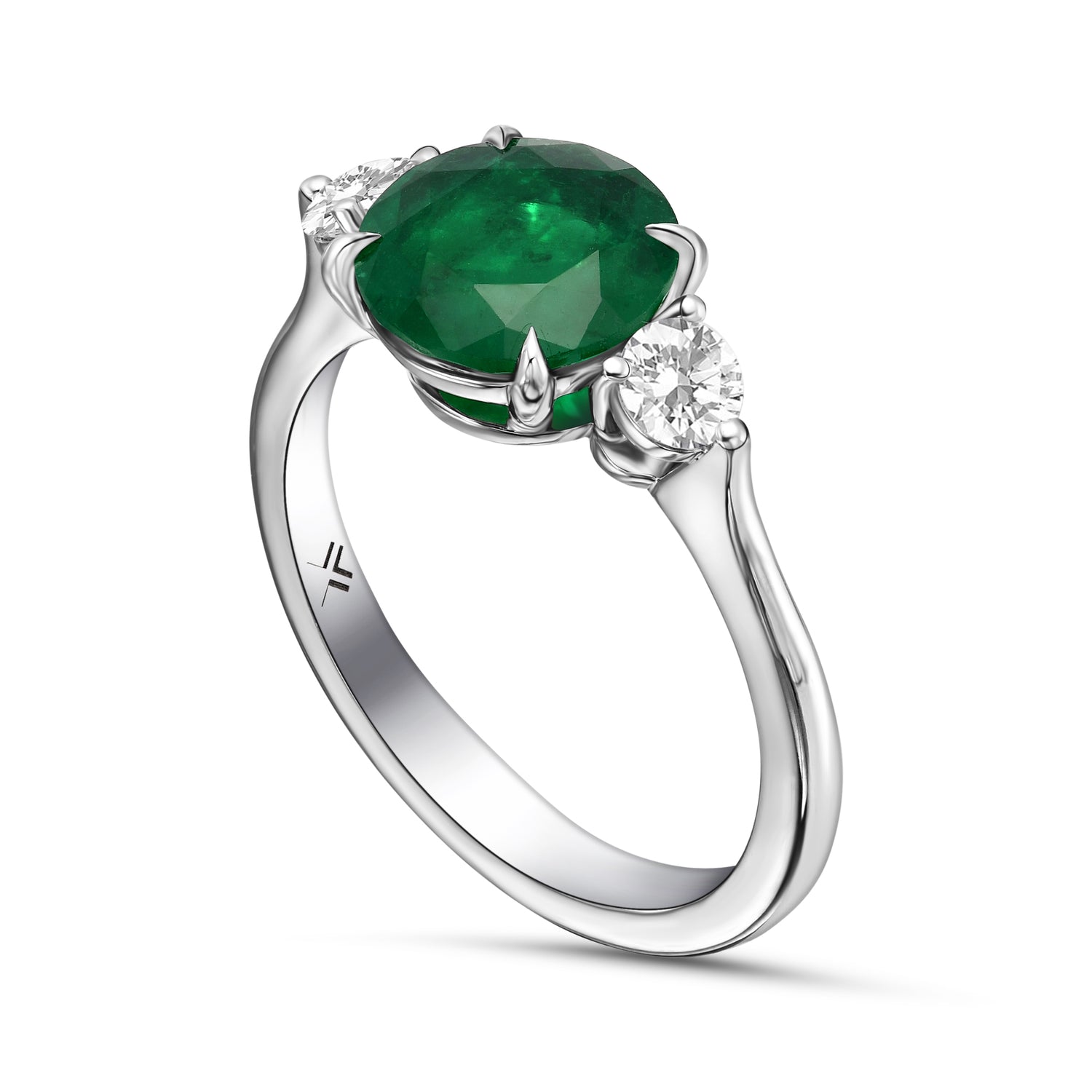 Colombian Round Emerald & Diamond Three-stone Ring