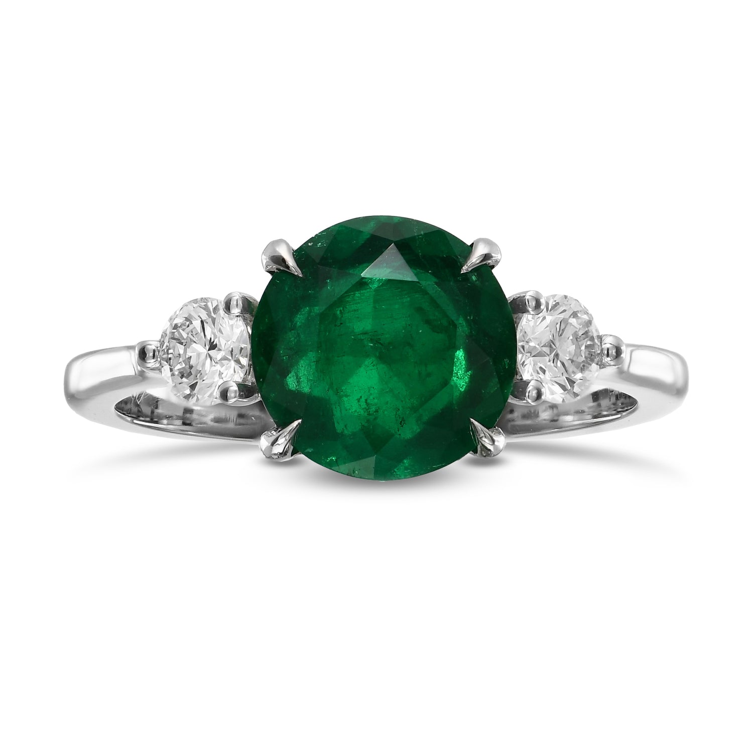 Colombian Round Emerald & Diamond Three-stone Ring