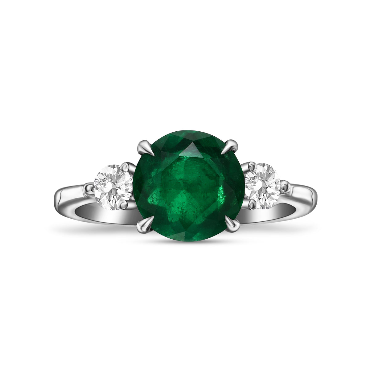 Colombian Round Emerald & Diamond Three-stone Ring