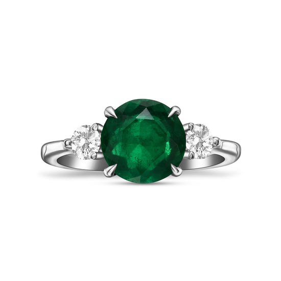 Colombian Round Emerald & Diamond Three-stone Ring