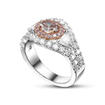 Fancy Pink Brown Oval & Triangle Three-stone Halo Diamond Ring