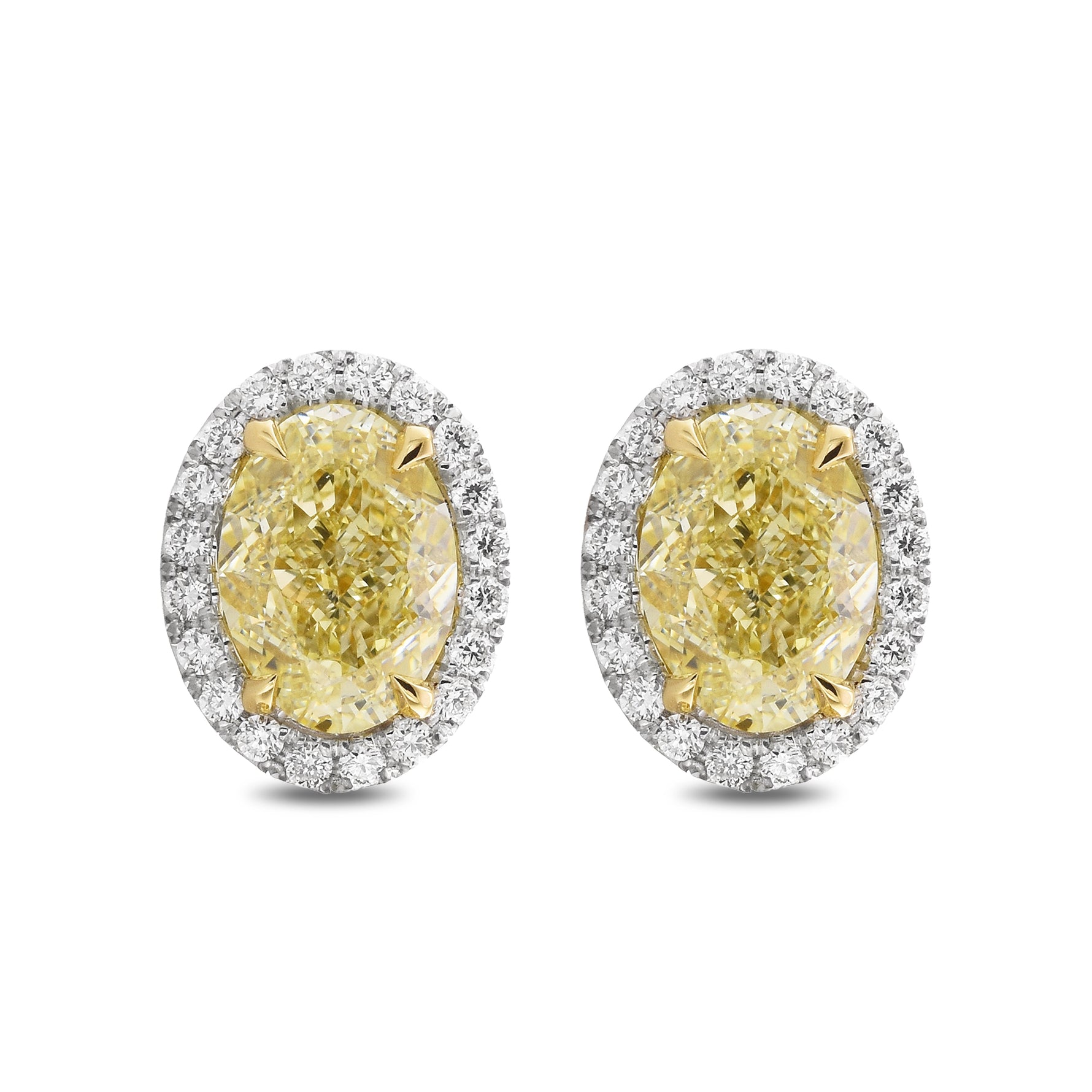 Fancy Light Yellow Oval Halo Diamond Earrings