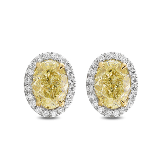 Fancy Light Yellow Oval Halo Diamond Earrings