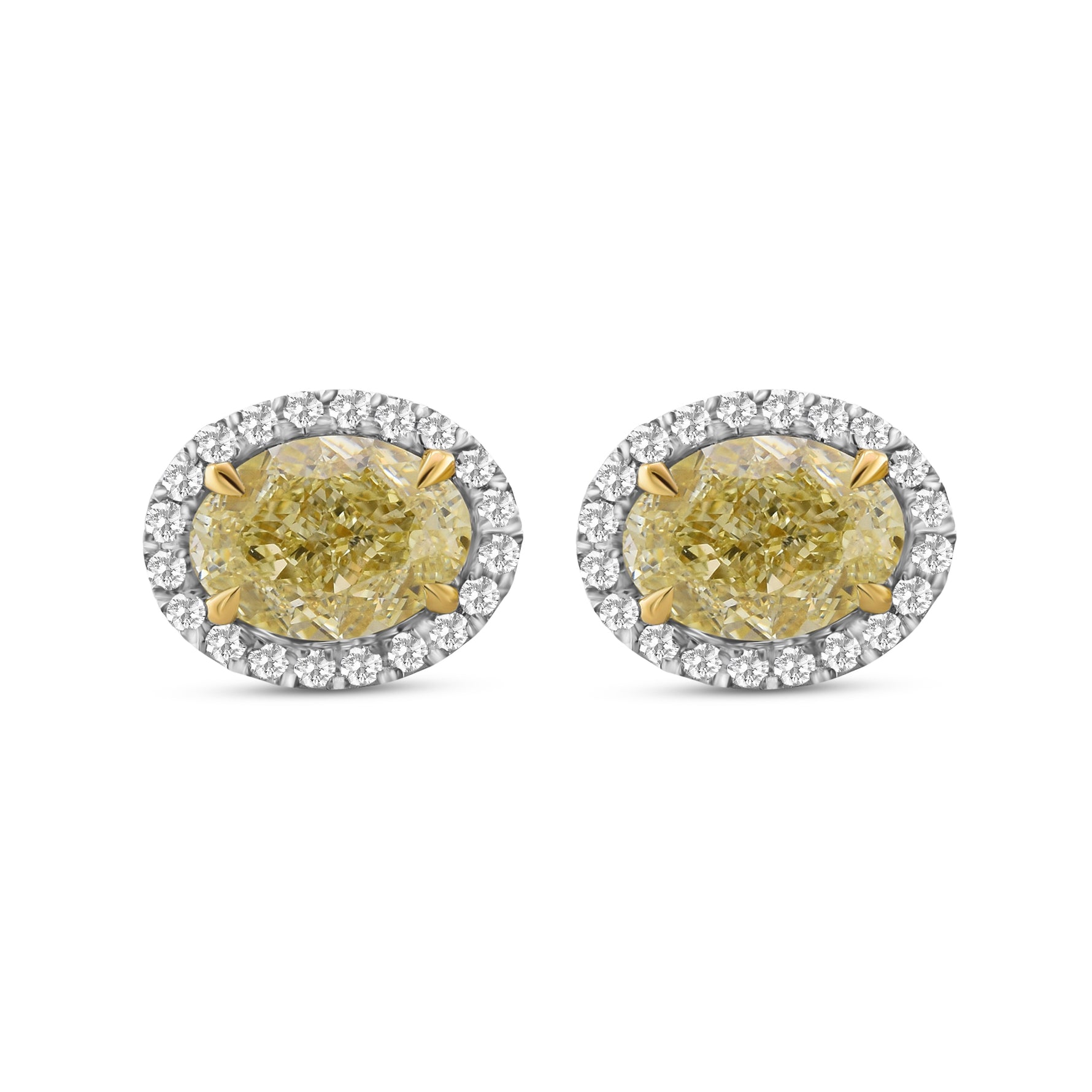 Fancy Light Yellow Oval Halo Diamond Earrings