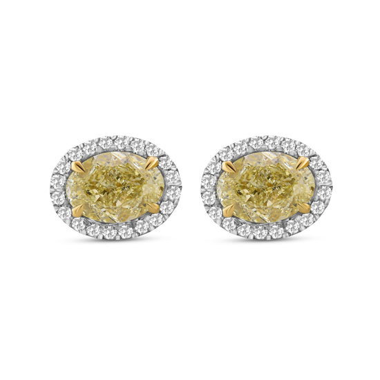 Fancy Light Yellow Oval Halo Diamond Earrings