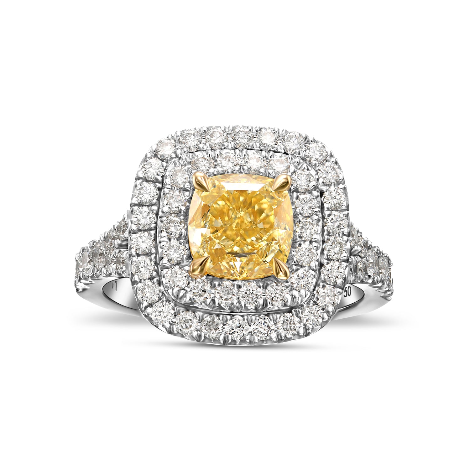 Fancy Intense Yellow Cushion Halo Diamond Ring
