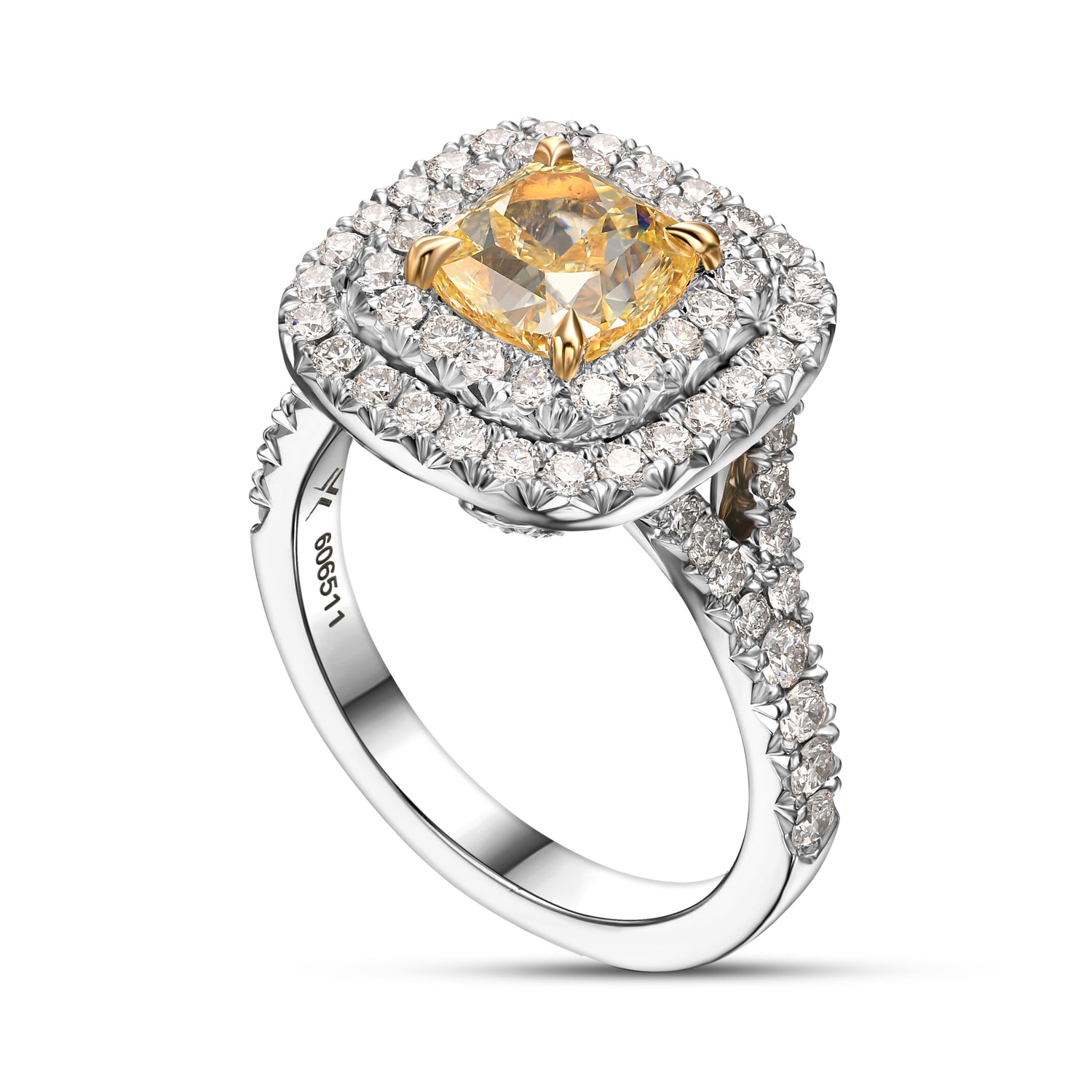 Fancy Intense Yellow Cushion Halo Diamond Ring
