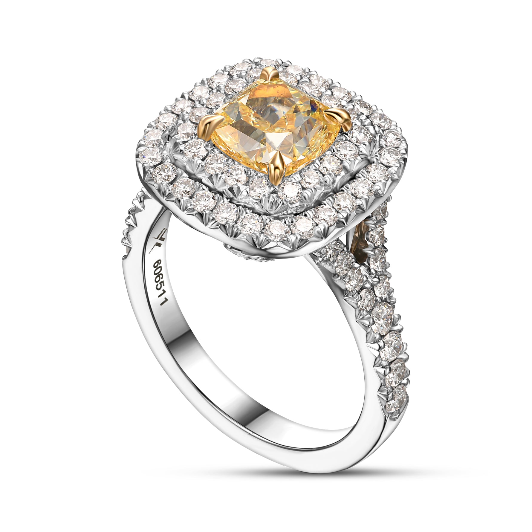 Fancy Intense Yellow Cushion Halo Diamond Ring