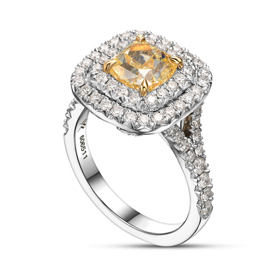 Fancy Intense Yellow Cushion Halo Diamond Ring