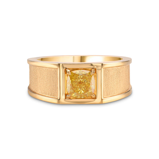 Cushion Fancy Intense Yellow Gents Solitaire Brushed Ring
