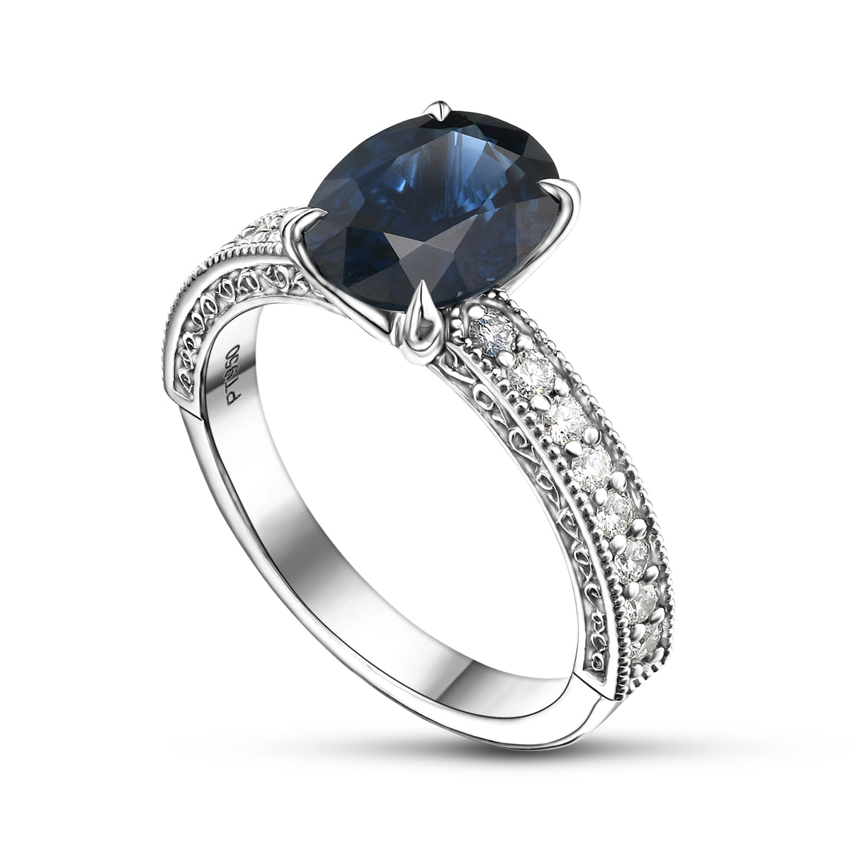 Oval Sapphire Solitaire Side Stone Ring