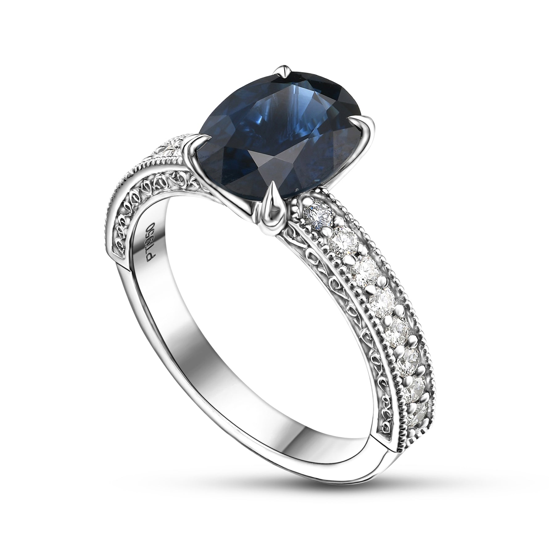 Oval Sapphire Solitaire Side Stone Ring