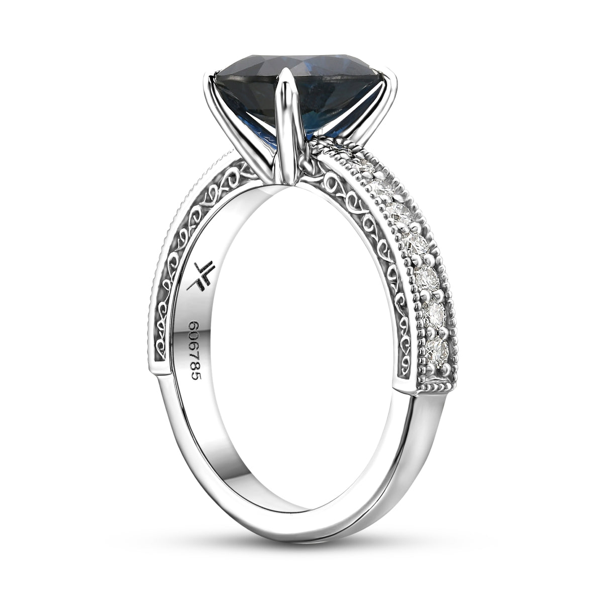 Oval Sapphire Solitaire Side Stone Ring