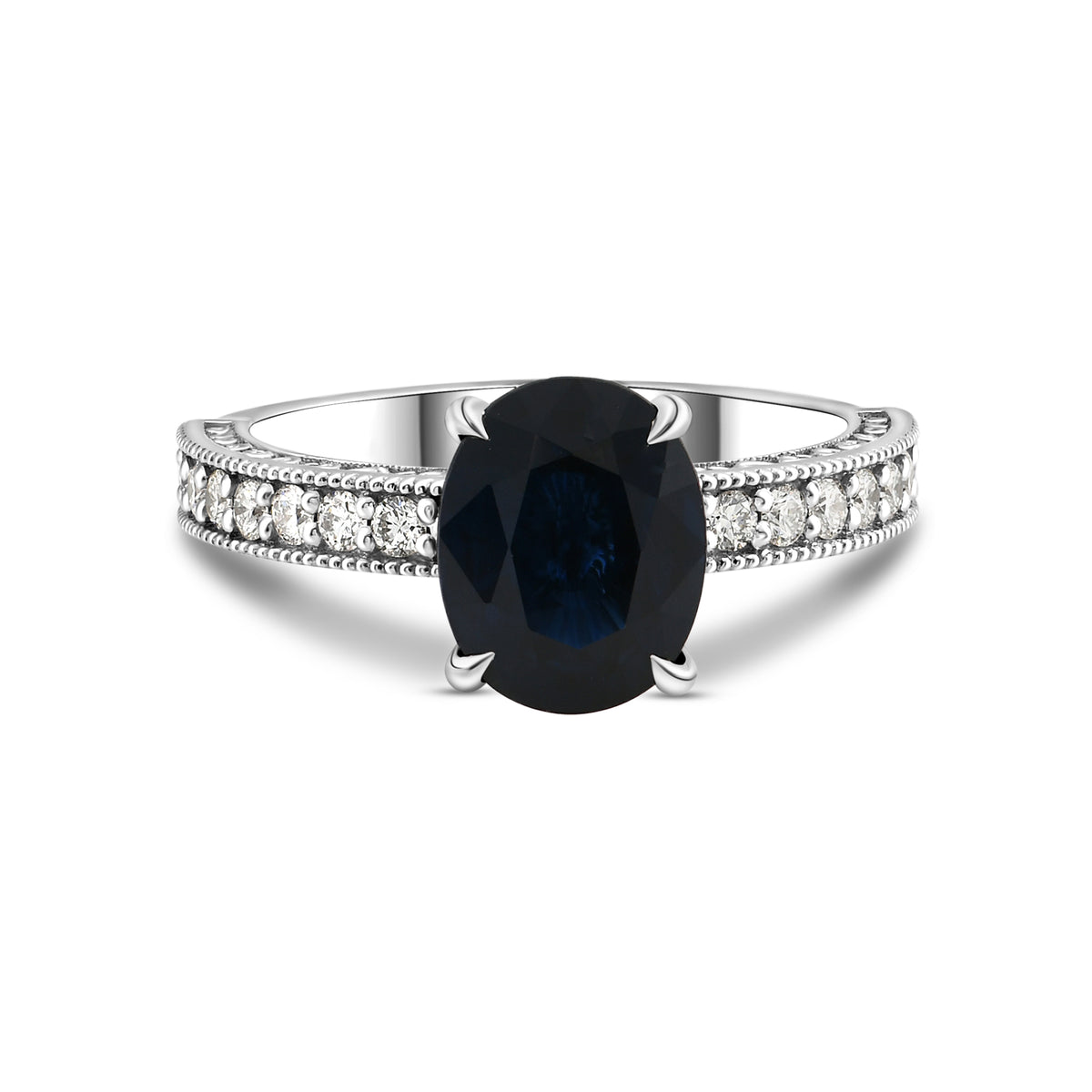 Oval Sapphire Solitaire Side Stone Ring