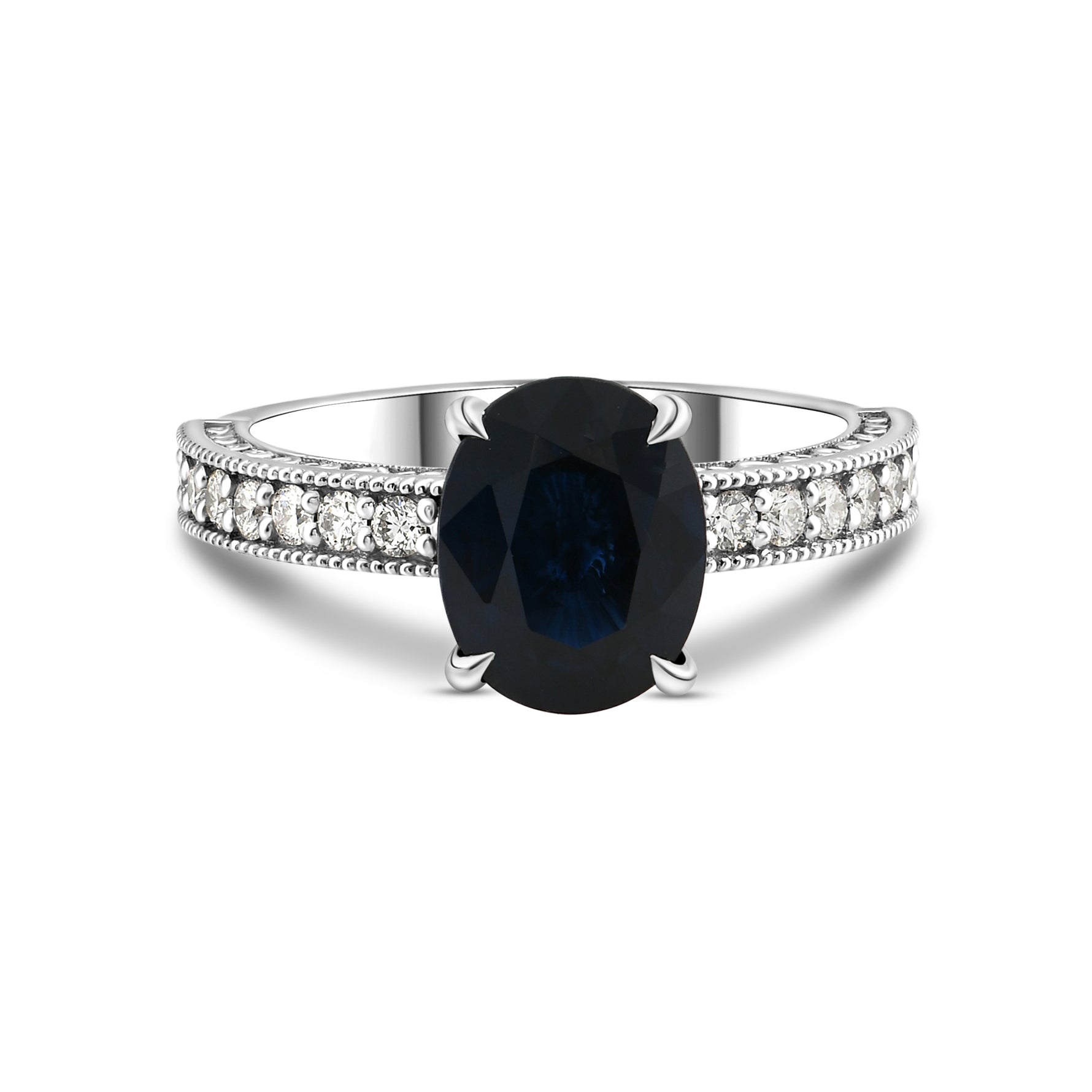 Oval Sapphire Solitaire Side Stone Ring