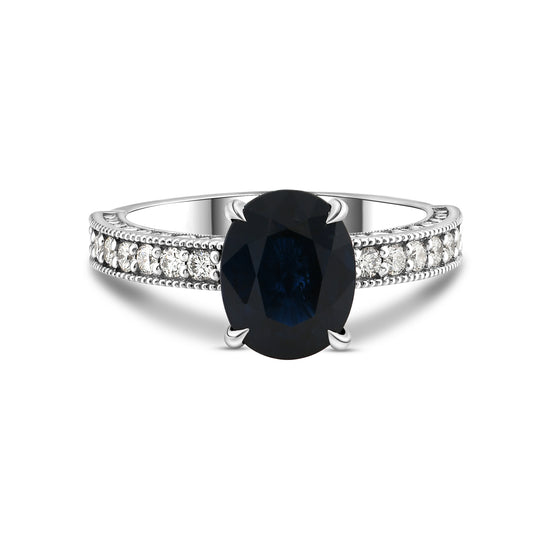 Oval Sapphire Solitaire Side Stone Ring
