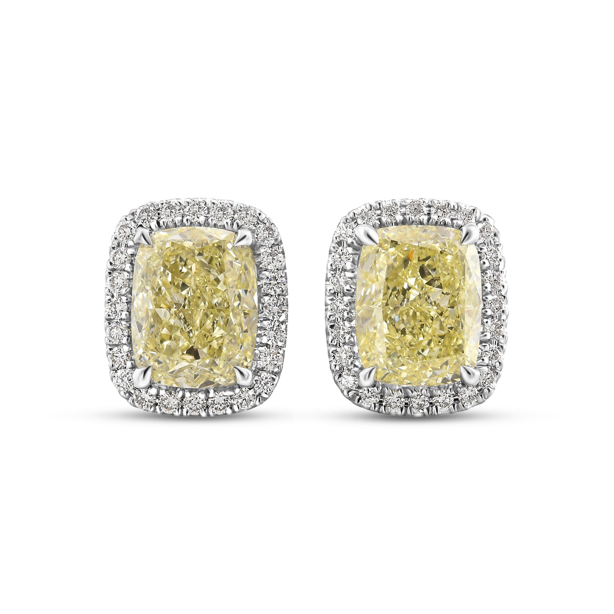 Cushion Light Yellow Halo Diamond Earrings