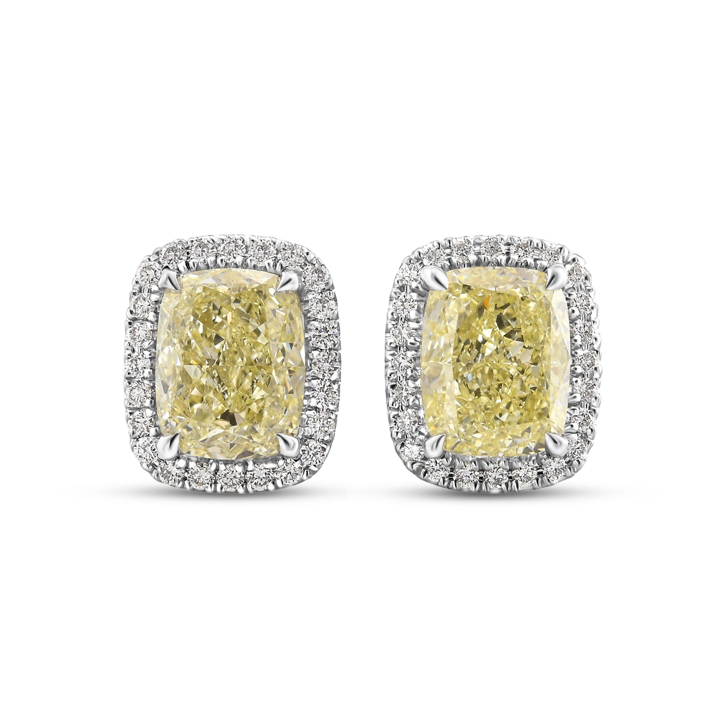 Cushion Light Yellow Halo Diamond Earrings