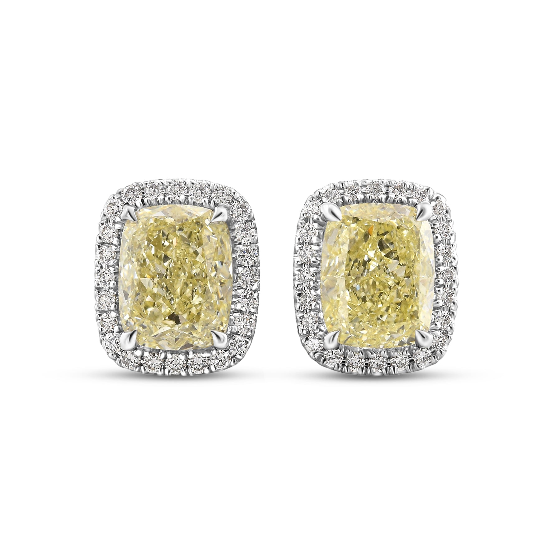 Cushion Light Yellow Halo Diamond Earrings
