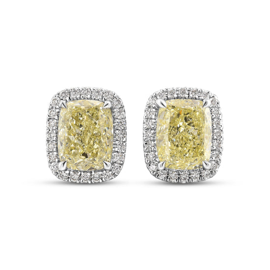 Cushion Light Yellow Halo Diamond Earrings