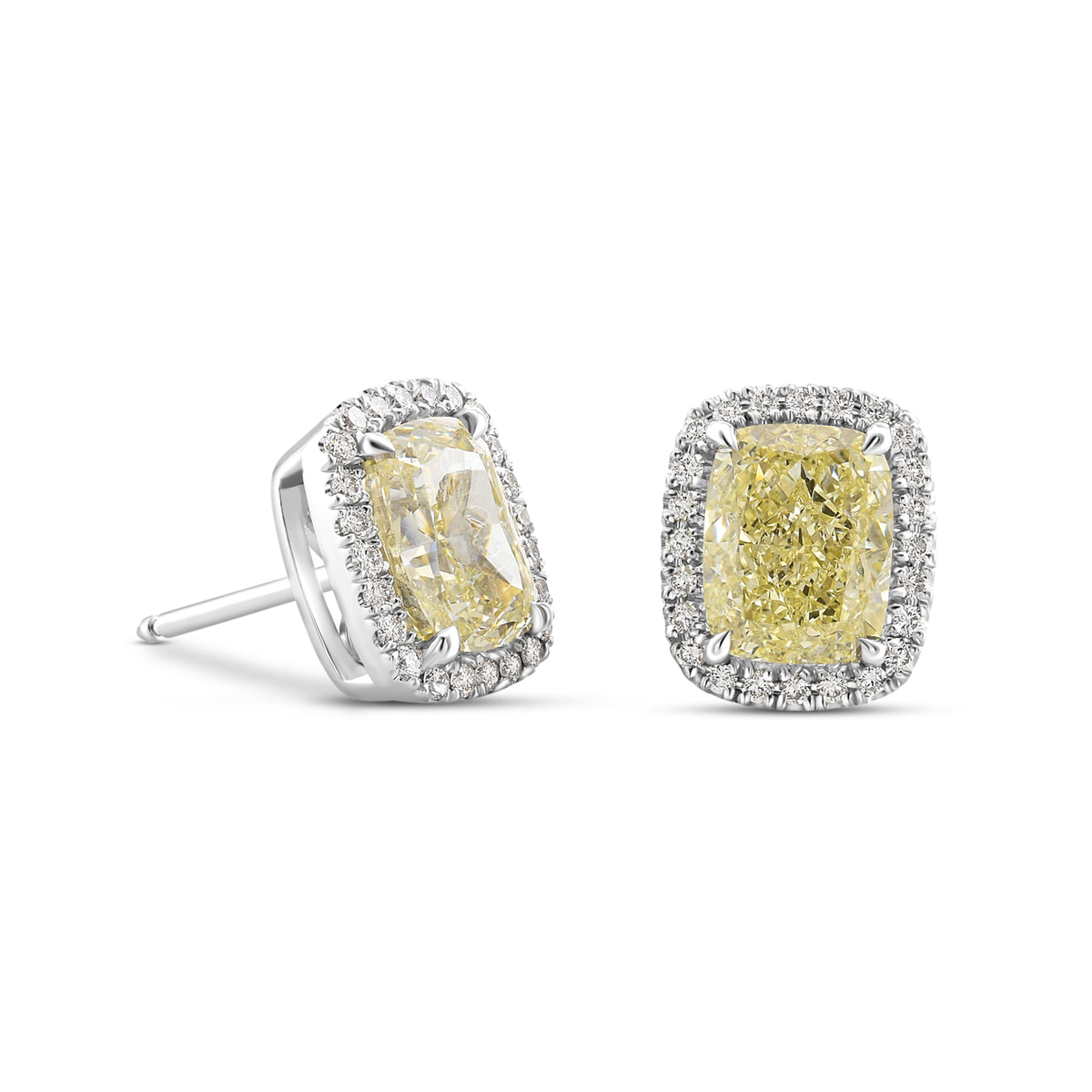 Cushion Light Yellow Halo Diamond Earrings