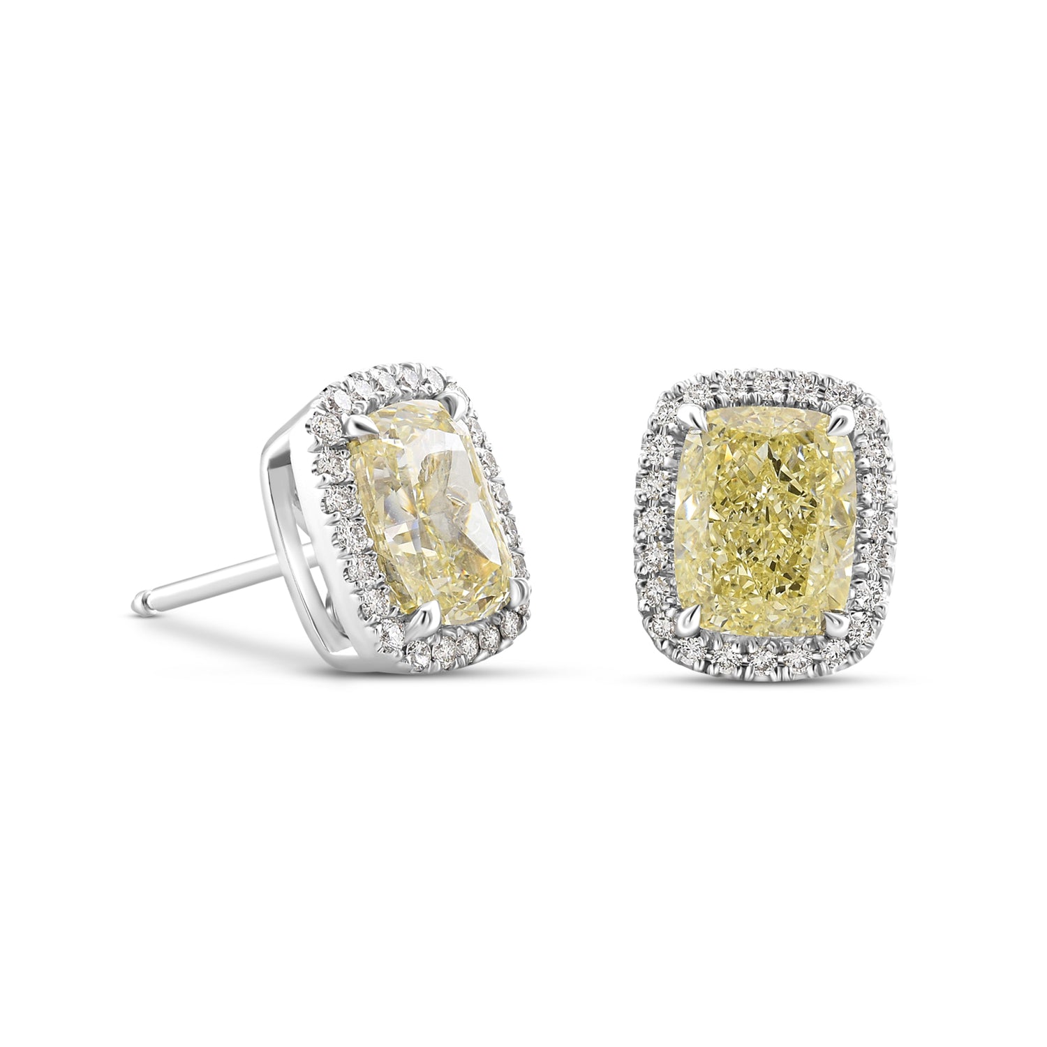 Cushion Light Yellow Halo Diamond Earrings