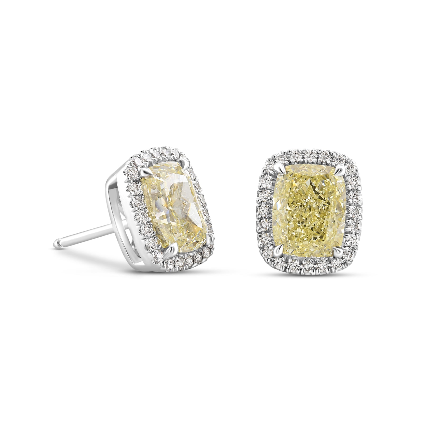 Cushion Light Yellow Halo Diamond Earrings