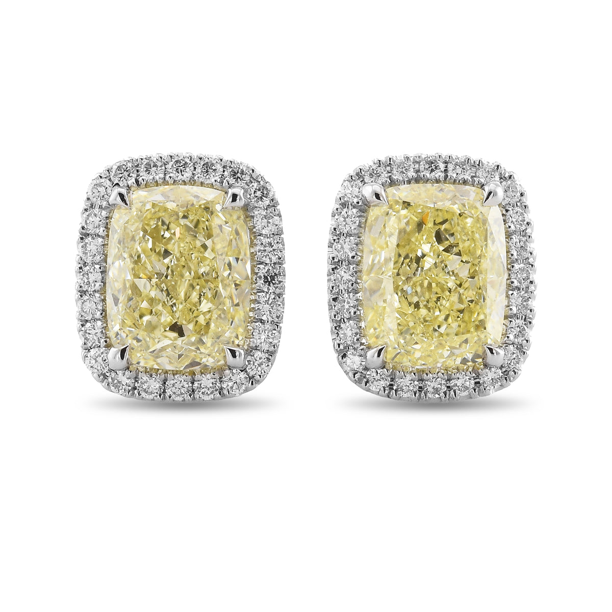Cushion Light Yellow Halo Diamond Earrings