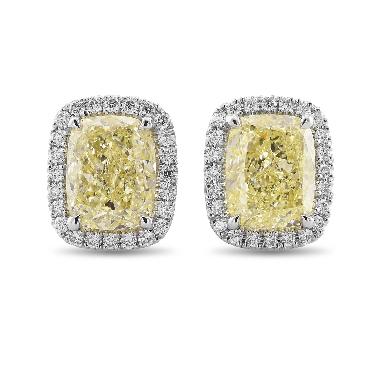 Cushion Light Yellow Halo Diamond Earrings
