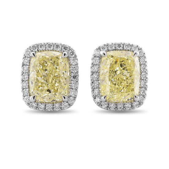 Cushion Light Yellow Halo Diamond Earrings