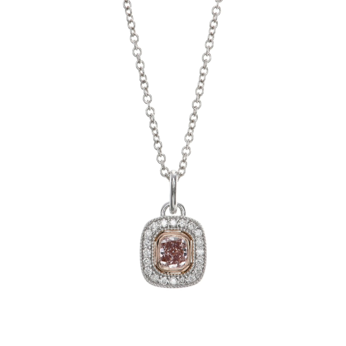 Fancy Brownish Pink Cushion Halo Diamond Pendant