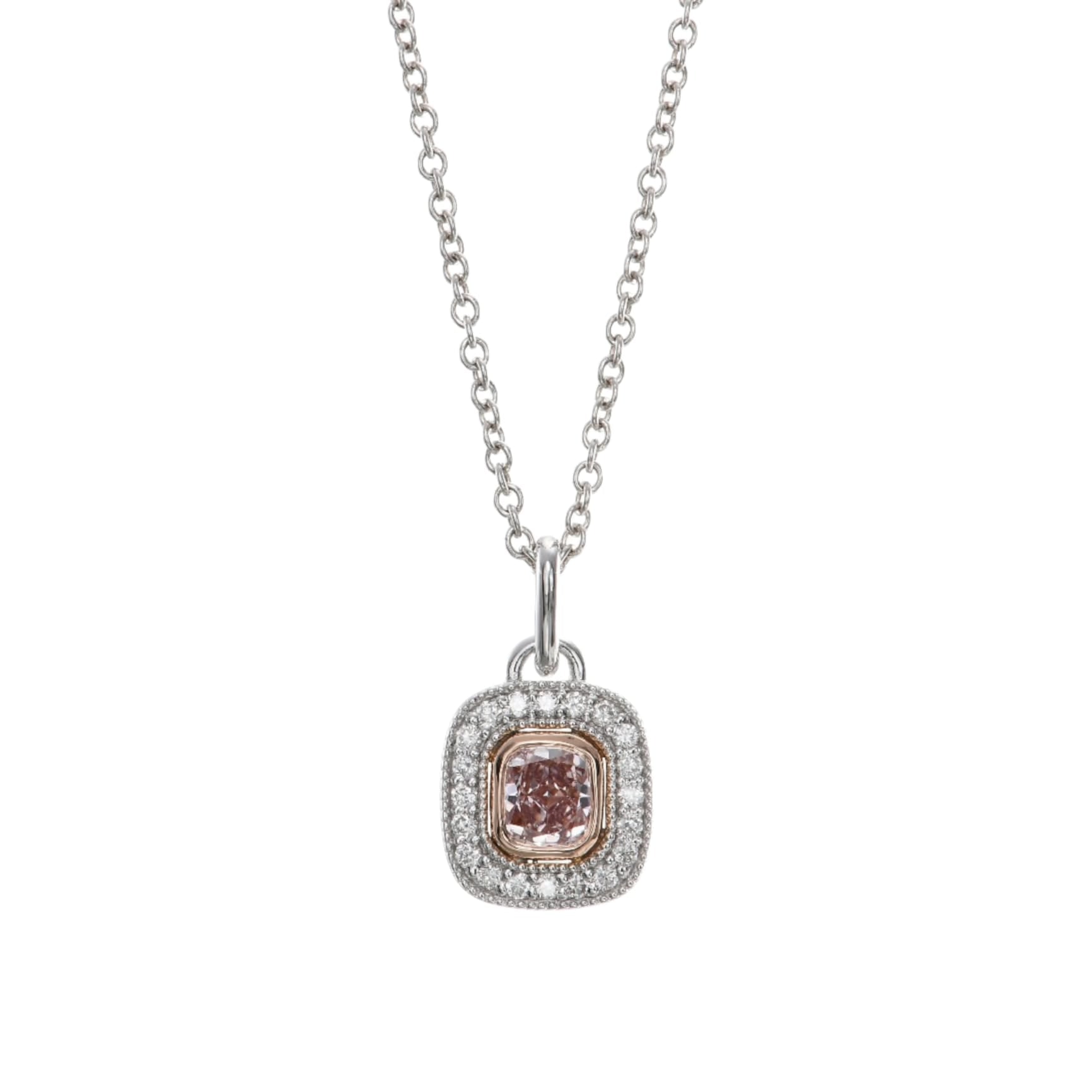 Fancy Brownish Pink Cushion Halo Diamond Pendant