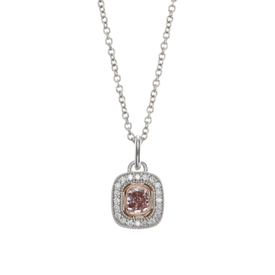 Fancy Brownish Pink Cushion Halo Diamond Pendant