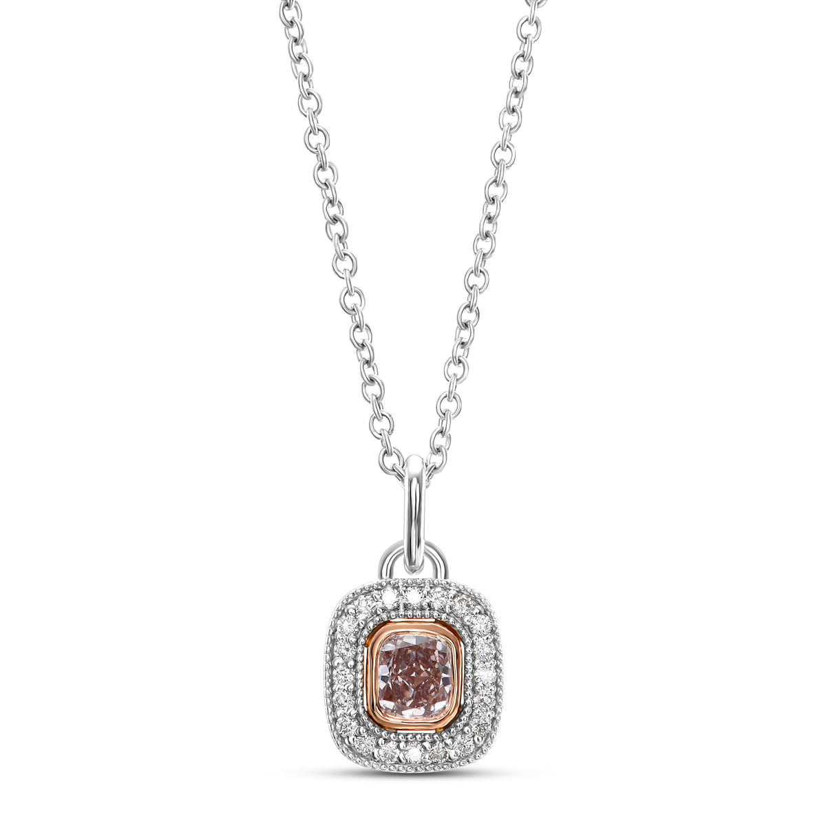 Fancy Brownish Pink Cushion Halo Diamond Pendant