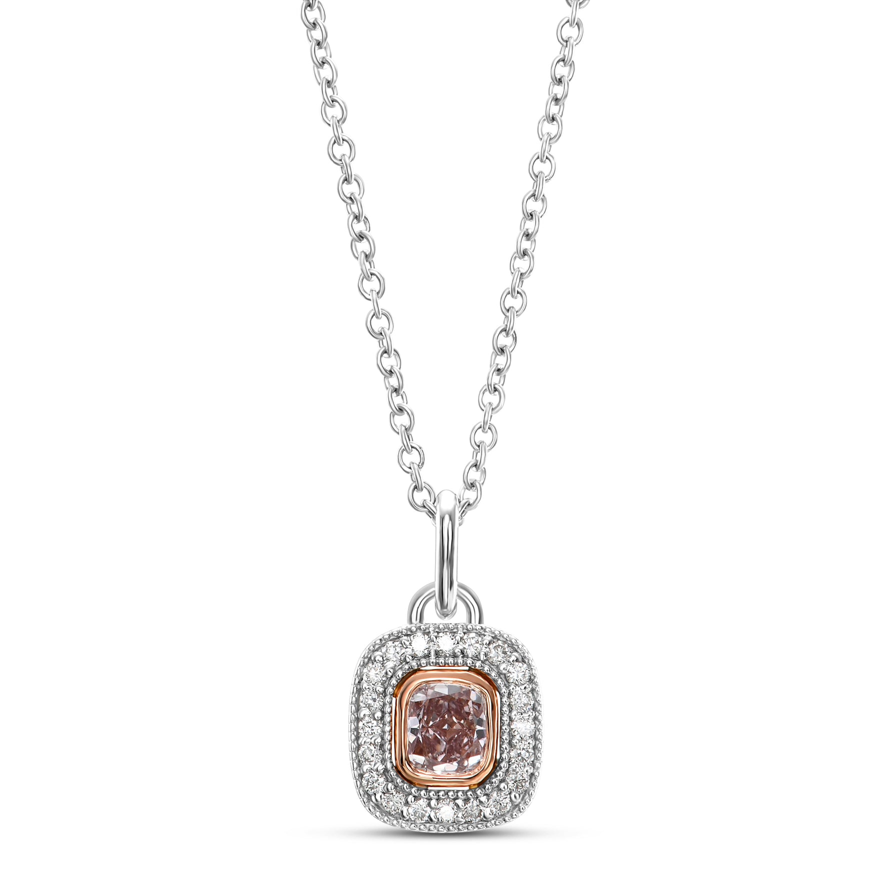 Fancy Brownish Pink Cushion Halo Diamond Pendant