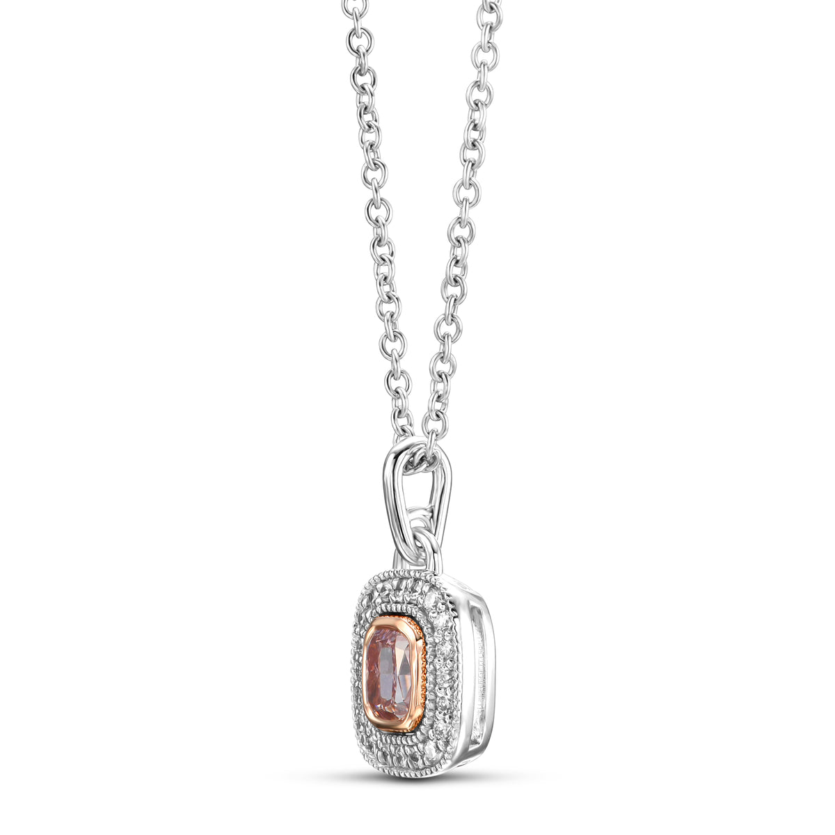 Fancy Brownish Pink Cushion Halo Diamond Pendant