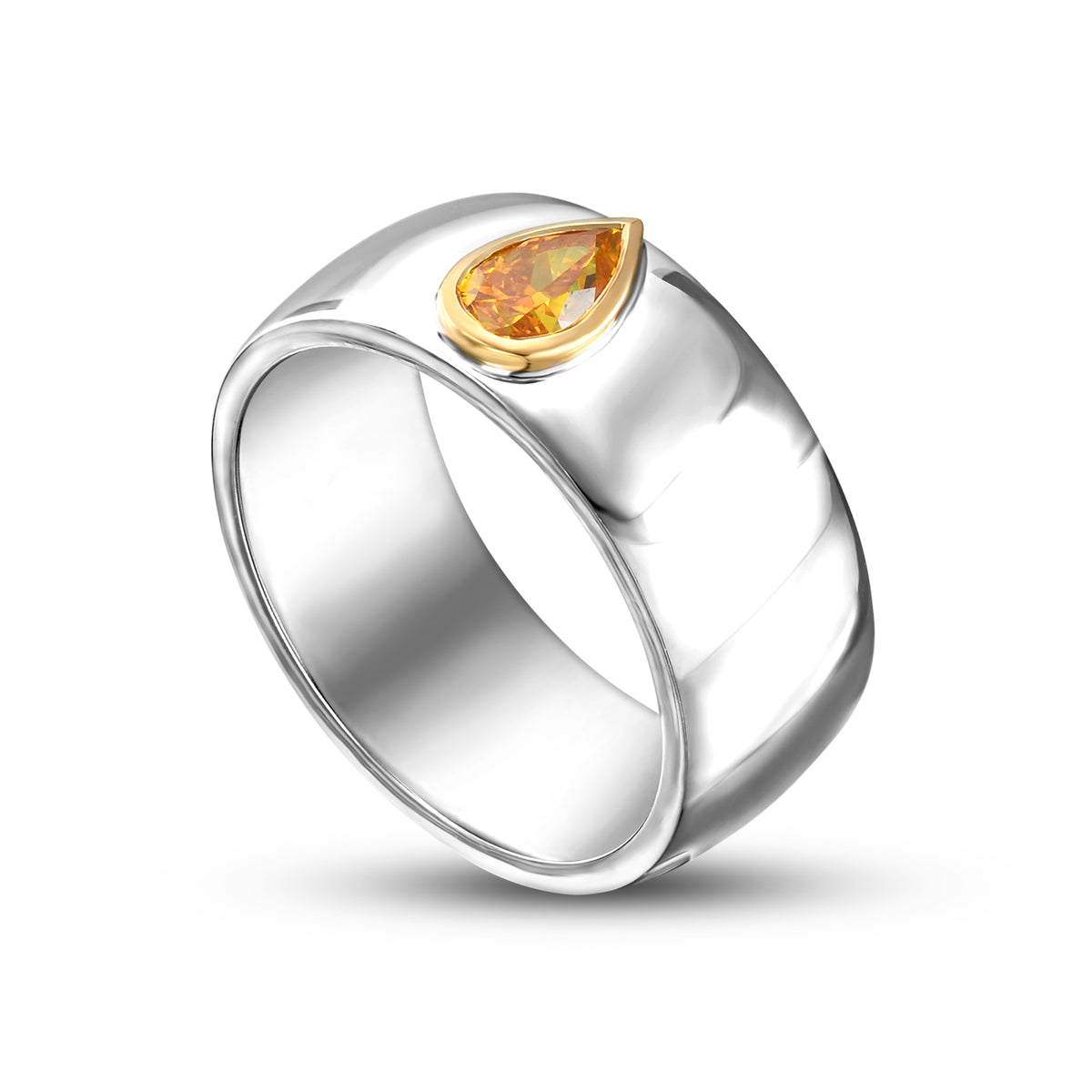 Fancy Vivid Orange Yellow Pear Diamond Solitaire Band Ring 