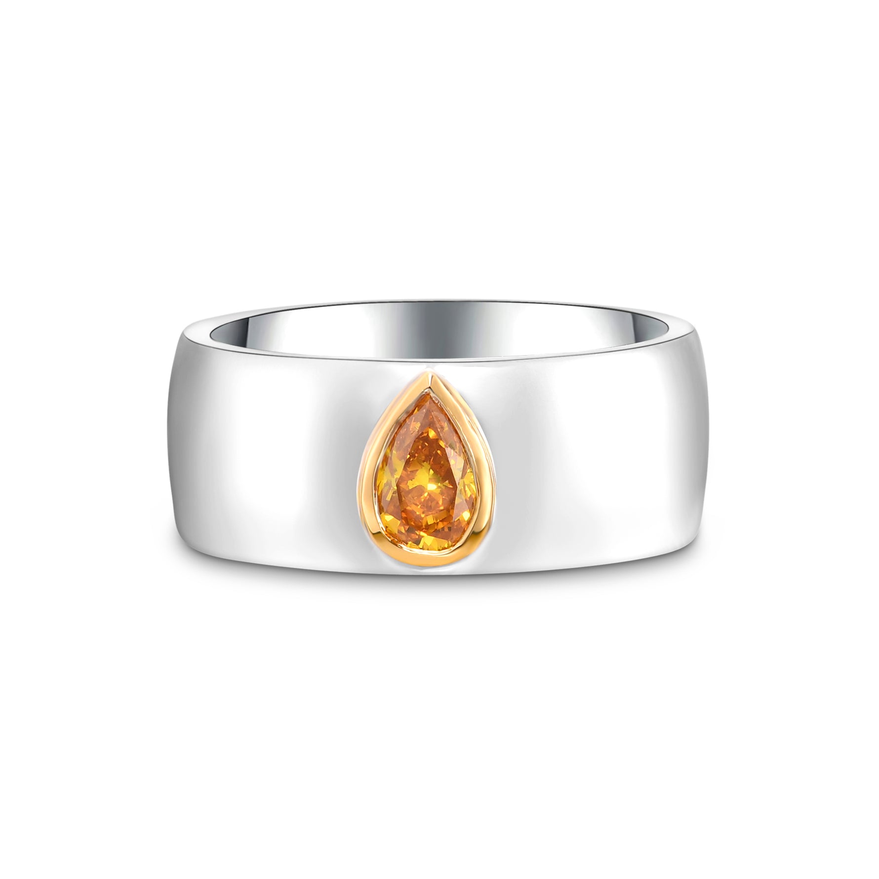 Fancy Vivid Orange Yellow Pear Diamond Solitaire Band Ring 